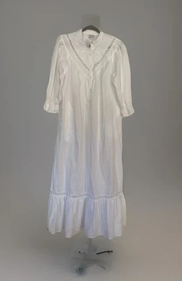 Gilligan O'Malley Long White Cotton Ruffle Nightgown Prairie Cottage Core Sz M - Image 1 of 4
