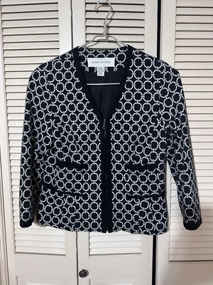 Jaqueta Doncaster design geométrico mistura de algodão preto e branco com zíper tamanho 14 - Imagem 1 de 4