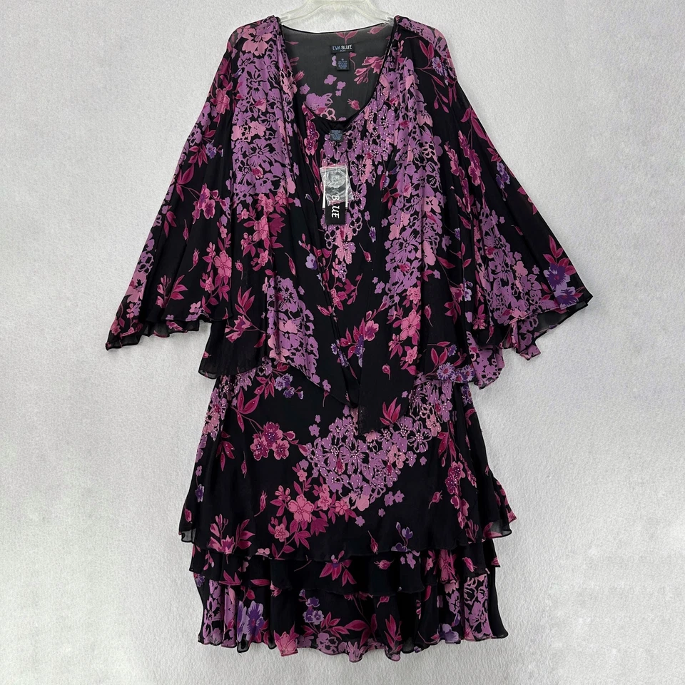 Vestido Eva Azul 2 Piezas Talla 18 Rosa Negro Floral Midi Y2K Caprichoso Hada Foto 1 de 4