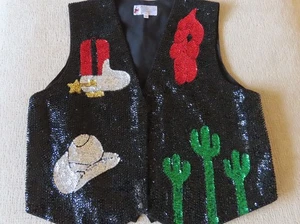 VINTAGE JC 001 USA Handmade Pailletten Weste, Cowboy Style, Größe XL, gebraucht - Bild 1 von 8
