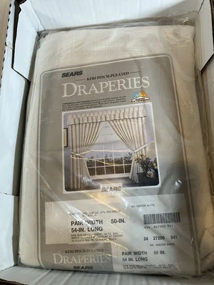 Cortinas plisadas vintage Sears Keri-Pinch invierno blanco 54x50 Foto 1 de 4