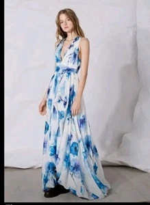 Aje Belize Maxi Dress s.10 White & Blue Silk Blend  - Picture 1 of 10