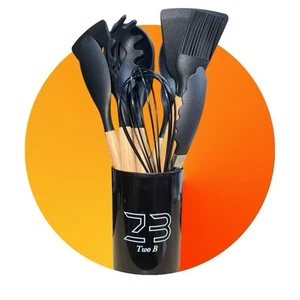 12Pcs Kitchen Cooking Utensils Set Silicone Cookware Wooden Handle Non-stick UK - Picture 1 of 12