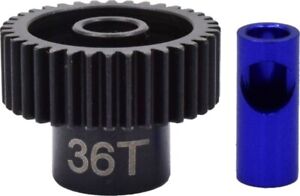 Hot Racing (5mm Bore) Steel Pinion Gear, 36 Tooth, 48 Pitch,w/ 1/8 Adapter