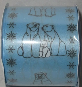 Christmas Indoor Holiday Northern Lights Ribbon POLAR BEAR FAMILY sketch blue - Picture 1 of 4