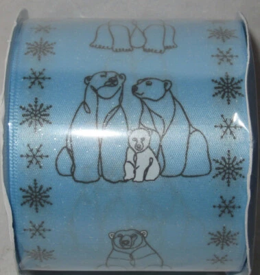 Christmas Indoor Holiday Northern Lights Ribbon POLAR BEAR FAMILY sketch blue - Image 1 of 4