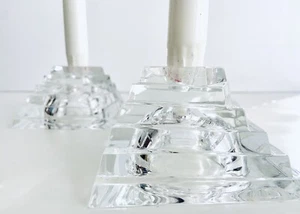Vintage Lead Crystal Glass Art Deco Tiered Design Solid Candle Holder 3 Lb - Picture 1 of 12