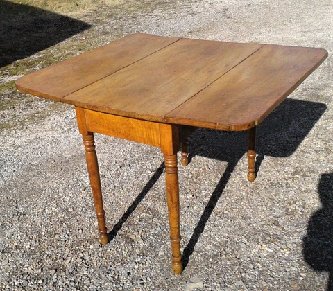 Antique Curly Maple Drop Leaf Table 1840s Cover