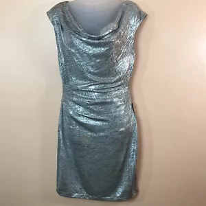 Vince Camuto Silver Cowl Neck Sheeth Dress Women 6 NEW Cocktail NYE - Picture 1 of 6