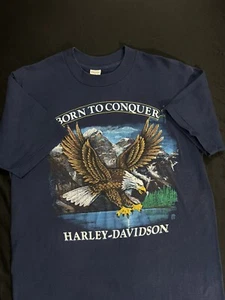 VTG Harley Davidson 3D Emblem Born To Conquer 80s Large York Pa Laugermans - Picture 1 of 11