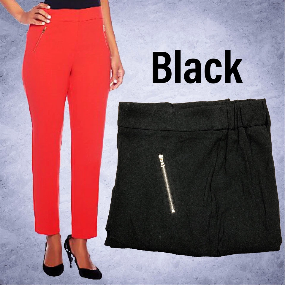 Pantalones de crepé elásticos George Simonton con bolsillos con cremallera nuevos con etiquetas 26W negros A240777 Foto 1 de 4