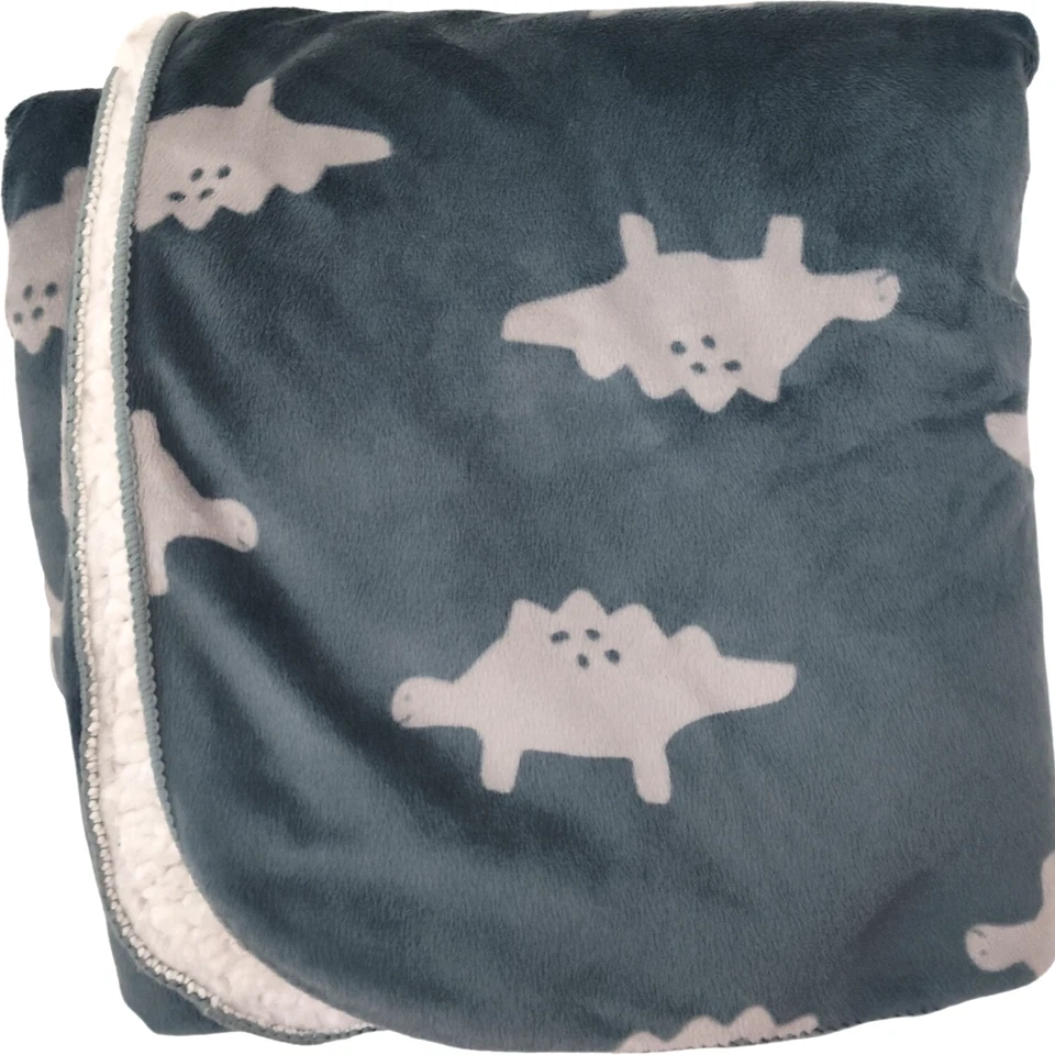 Carter's Green Blue Dinosaur Blanket White Sherpa Plush Lovey Stegosaurus - Image 1 of 3