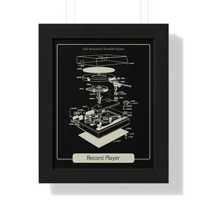 Vintage Record Player Framed Poster, Retro Music Art, Home Decor, Geeky Gift, - Picture 1 of 7