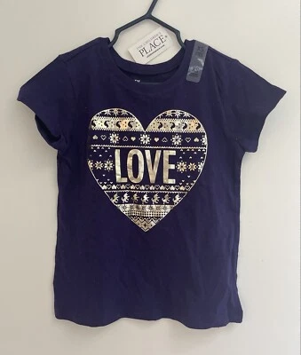 TCP Girl Patterned Heart Print Crew Neck Cotton Short Sleeve Shirt Purple XS NWT - Image 1 of 3
