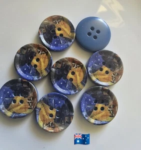 10pcs 20mm Blue Popular Artist Print Wooden 4 Hole Buttons - Picture 1 of 1