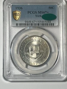 1936 York commemorative half dollar  MS67+  CAC - Picture 1 of 4