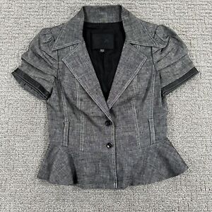Bebe Jacket 2 Grey Blazer Short Sleeve Shoulder Pads Lined Peplum Womens