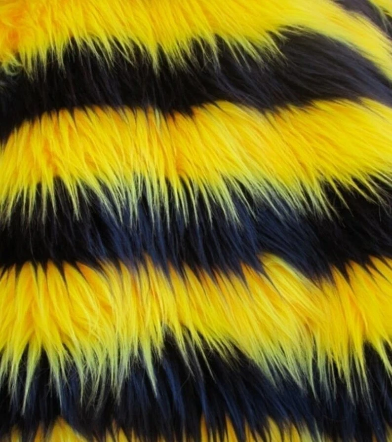 60" W Black yellow stripe Upholstery Faux Fur Shaggy Coat Costume Fabric BY YARD - Image 1 of 1