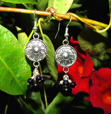 Earrings / Obsidian Purple Hematite 925 Sterling Silver Dangle Chandeliers - Image 1 of 4