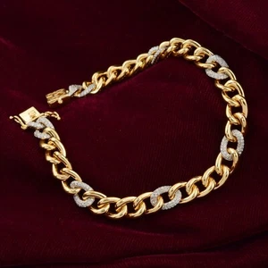 Cuban Chain Bracelet Lab Grown CVD Diamond 18k Yellow Gold Christmas Gift 1.65Ct - Picture 1 of 7