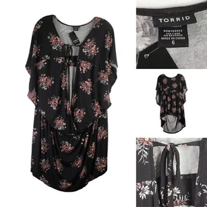 Torrid Womens Plus Size 6X Black Pink Floral Short Sleeve Blouse Shirt Tunic - Picture 1 of 11