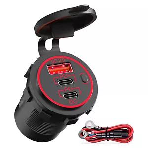 USB C Car Charger Dual 20W PD & 18W QC3.0 Port Outlet Sockets 12V-24V Red Light - Bild 1 von 11