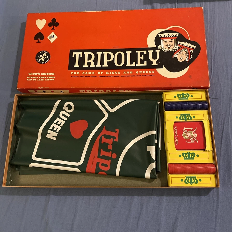 Juego de mesa familiar Tripoley Crown Edition 1961 vintage de Cadaco Mat Chips Foto 1 de 4