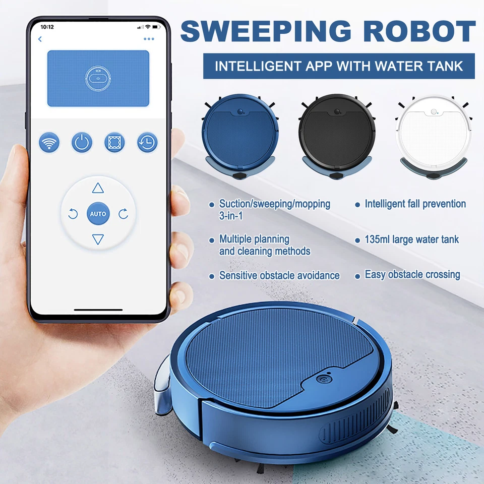 2024 APP WIFI Robot Vacuum Cleaner USB 3-in-1 Smart Wireless Cleaning Sweep - Image 1 of 4