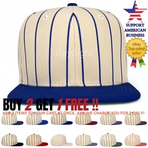 Mens Snapback Hat Adjustable Pro Sport Striped Baseball Ball Cap with Flat Brim - Picture 1 of 68
