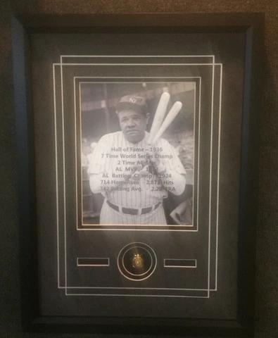 Babe Ruth Yankees Stat Mat framed Commemorative Replica World Series Ring 1936 Cover