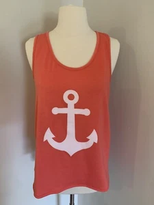 12PM by MON AMI Sz S Nautical Anchor Racerback Tank Top Back Bow Coral - Picture 1 of 7