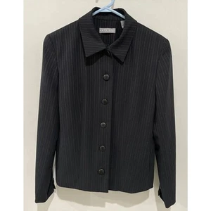 KATE HILL For Lord & Taylor Womens Button Up Blazer Jacket Black pinstripes Sz 8 - Picture 1 of 10