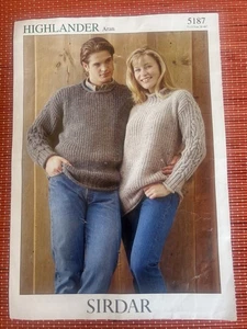 MENS WOMENS ARAN RIBBED & CABLE KNIT JUMPER 28”-46” VTG KNITTING PATTERN 5187 - Picture 1 of 2