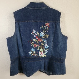 NY Collection Jeansweste Damen Größe X 14 W bestickt Blumenmuster Baumwolle Cottagecore - Bild 1 von 17