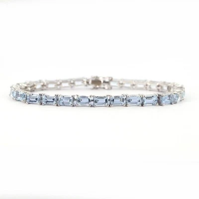 Natürlich Smaragdschliff Aquamarin Edelstein 925 Sterlingsilber Tennis Armbänder - Bild 1 von 4