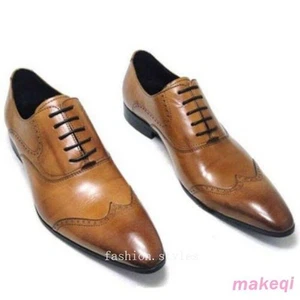 Men 100% Genuine Real Leather Formal Dress Shoes Lace Up Pointy Toe Casual Shoes - Picture 1 of 26