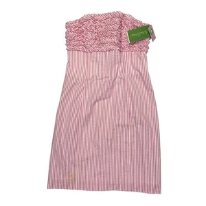 Nuevo Vestido Lilly Pulitzer Franco Sin Tirantes Talla 2 Rosa Blanco Seersucker Volantes - Imagen 1 de 16