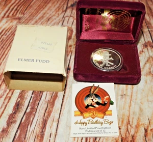 1990 Elmer Fudd 1 oncia .999 argento proof WB Happy 50° moneta con cacao Crazy Wabbit - Foto 1 di 15