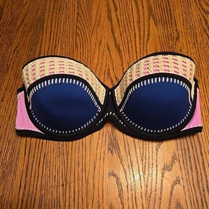 Victoria's Secret 36D Trägerloses Flirt Bandeau Bikini Oberteil Blau Schwarz Pink - Bild 1 von 7