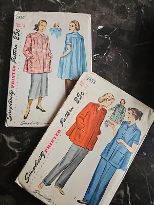 2 Vtg Simplicity pattern 2436 2458 Vintage Maternity Smock Slacks Sz 16 Uncut - Image 1 of 4