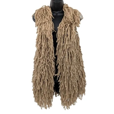 Blu Pepper Crotchet 流苏背心女式 S 码开襟毛茸针织节日 70 年代 — 第 1/4 张图片