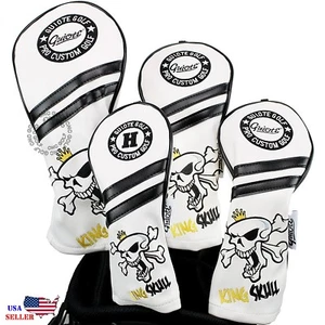 King Skull 1 3 5 H Golf White Vintage Retro Driver Fairway Wood Hybrid Cover - Picture 1 of 3