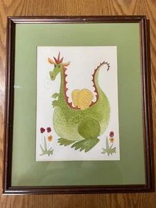 Puff The Magic Dragon Mid Century MISKO Willis Watercolor Ink Matted Framed J1 - Picture 1 of 12