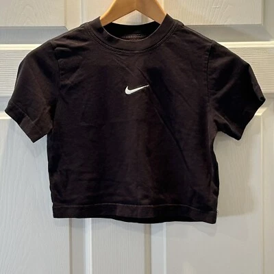 Nike The Nike Tee Black Loose Fit Crop Top Girls XS Embroidered Swoosh - Image 1 of 4