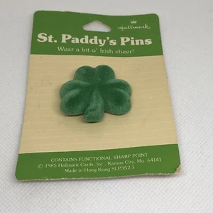Hallmark PIN St Patrick Vintage SHAMROCK FLOCKED 1985 Irish Holiday Brooch - Picture 1 of 5