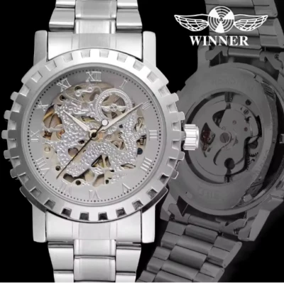 Reloj de lujo con esfera de engranaje esqueleto para hombre mecánico automático de acero inoxidable impermeable Foto 1 de 3