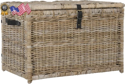 Baúl de almacenamiento de mimbre plegable HPM9004B Michael 35" para almacenamiento plano de ratán Foto 1 de 4