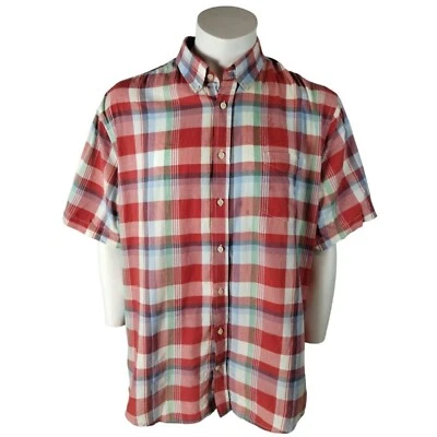 Merona Mens XXL Lightweight Red Plaid Short Sleeve Button Down Casual Shirt - Image 1 of 4