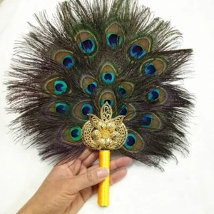 Peacock Marabou Feather Hand Fan Double Side Handmade Retro Pagan Wicca Gift DIY - Picture 1 of 7