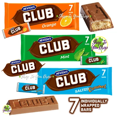 3 x MCVITIES CLUB BISCUIT 7 PACK 154g 7 x 22g Salted Caramel Orange Mint Snack - Image 1 of 4